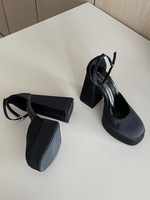 Escarpins à Talons Épais et Bride à la Cheville en Satin pour Fête