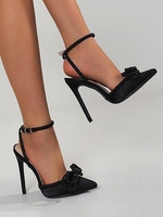 Escarpins en Satin à Talons Aiguilles avec Bride Arrière et Décorées D