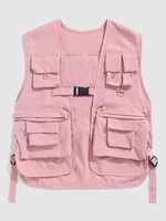 Gilet Cargo Boucle Circulaire avec Multi-Poches Design Xl Rose