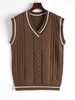 Gilet Cricket en Tricot à Câble Taille unique Café