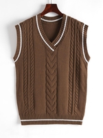 Gilet Cricket en Tricot à Câble Taille unique Café