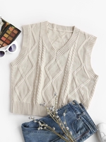 Gilet de Pêcheur en Tricot à Câble à Col V Maille M Café lumière