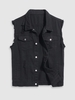 Gilet Denim Déchiré avec Multi-Poches M Noir