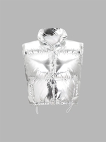 Gilet Doudoune Rembourré Court Brillant avec Bouton S Argent