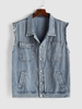 Gilet Effrangé avec Poche en Denim M Bleu clair