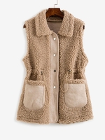 Gilet en Faux Suède Inséré avec Poche Taille à Cordon Taille unique Café profond