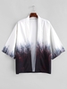 Gilet Kimono Peinture de Forêt Imprimée Ouverte en Avant S Café