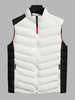 Gilet Matelassé en Blocs de Couleurs Zippé à Col Debout L Blanc