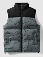 Gilet Matelassé Lettre en Blocs de Couleurs Zippé avec Poche L Ardoise grise claire