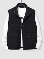 Gilet Matelassé Zippé avec Poche à Rabat avec Boutons Xl Noir