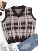 Gilet Pull à Carreaux Surdimensionné à Col V M Café profond