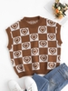 Gilet Pull Maille à Carreaux Cœur Graphique S Café