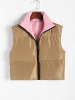 Gilet Rembourré Réversible Zippé L Café