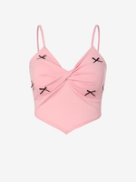 Haut à Bretelle Court Tordu avec Nœud Papillon S Rose clair