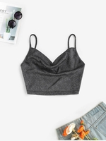 Haut à Bretelle Drapé Métallique à Paillettes M Noir