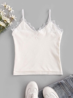 Haut à Bretelle en Tricot à Doublure en Dentelle en Laine Taille unique Blanc