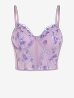 Haut à Bretelle Fleuri Brodé en Maille Transparente à Armature M Violet clair