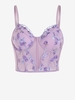 Haut à Bretelle Fleuri Brodé en Maille Transparente à Armature S Violet clair