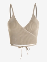 Haut à Bretelle Noué Enveloppé en Tricot Taille unique Café lumière