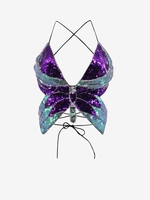 Haut à Dos Ouvert Croisé à Paillettes Colorées et à Paillettes d