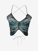 Haut à Motif Papillon à Dos Ouvert Croisé d