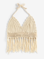 Haut Ajouré Au Crochet à Frange à Col Halter M Café lumière