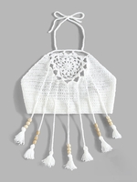 Haut Ajouré Frangé Au Crochet à Col Halter S Blanc