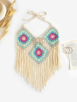 Haut Au Crochet Tressé à Frange à Col Halter M Jaune clair