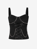 Haut avec Lacets Orné de Chaînes et Rivets M Noir