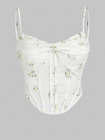 Haut Bandage à Bretelle Style Corset Bustier Nouée Fleuri Croset L Jaune clair