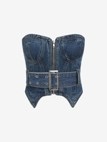 Haut Bandeau Zippé Bouclé Ceinturé en Denim L Bleu profond