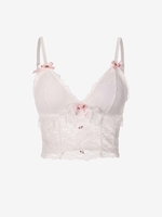 Haut Brassière Floral Rembourré de Dentelle avec Nœud Papillon M Blanc