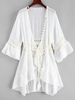 Haut Cache-maillot de Plage Bohème Panneau au Crochet à Pompon Taille unique Blanc