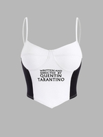 Haut Camisole en Deux Couleurs et Imprimé Graphique S Blanc
