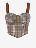 Haut Corset à Bretelle à Carreaux Plissé Au Dos Style Corset S Café