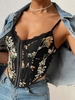 Haut Corset à Bretelle Brodé à Armature L Noir
