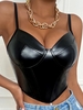 Haut Corset à Bretelle en Cuir PU L Noir