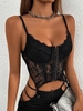 Haut Corset à Bretelle en Dentelle Transparente à Armature avec Jarretelle M Noir
