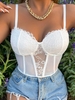 Haut Corset à Bretelle en Maille en Dentelle Transparente L Blanc
