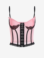 Haut Corset à Bretelle en Maille Transparente à Ourlet en Dentelle M Rose clair