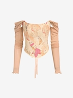 Haut Corset à Lacets à Épaules Dénudées à Motif Feuille M Café lumière