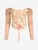 Haut Corset à Lacets à Épaules Dénudées à Motif Feuille S Café lumière