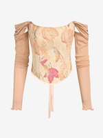 Haut Corset à Lacets à Épaules Dénudées à Motif Feuille S Café lumière