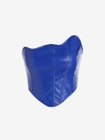 Haut Corset en Cuir PU à Col Festonné M Bleu