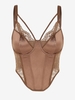 Haut Corset en Dentelle Décoré de Couleur Unie S Café