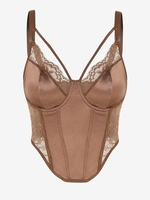 Haut Corset en Dentelle Décoré de Couleur Unie S Café
