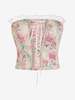 Haut Corset Floral sans Bretelle à Ourlet en Maille à Lacets L Rose léger