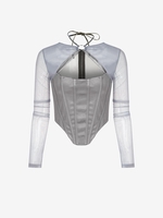 Haut Corset Panneau en Maille Transparente Noué à Col Halter L Gris