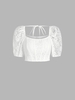Haut Corset Plissé en Dentelle à Manches Bouffantes L Blanc