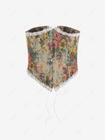 Haut Corset Sous-Poitrine en Jacquard avec Lacets Motif Floral S Café